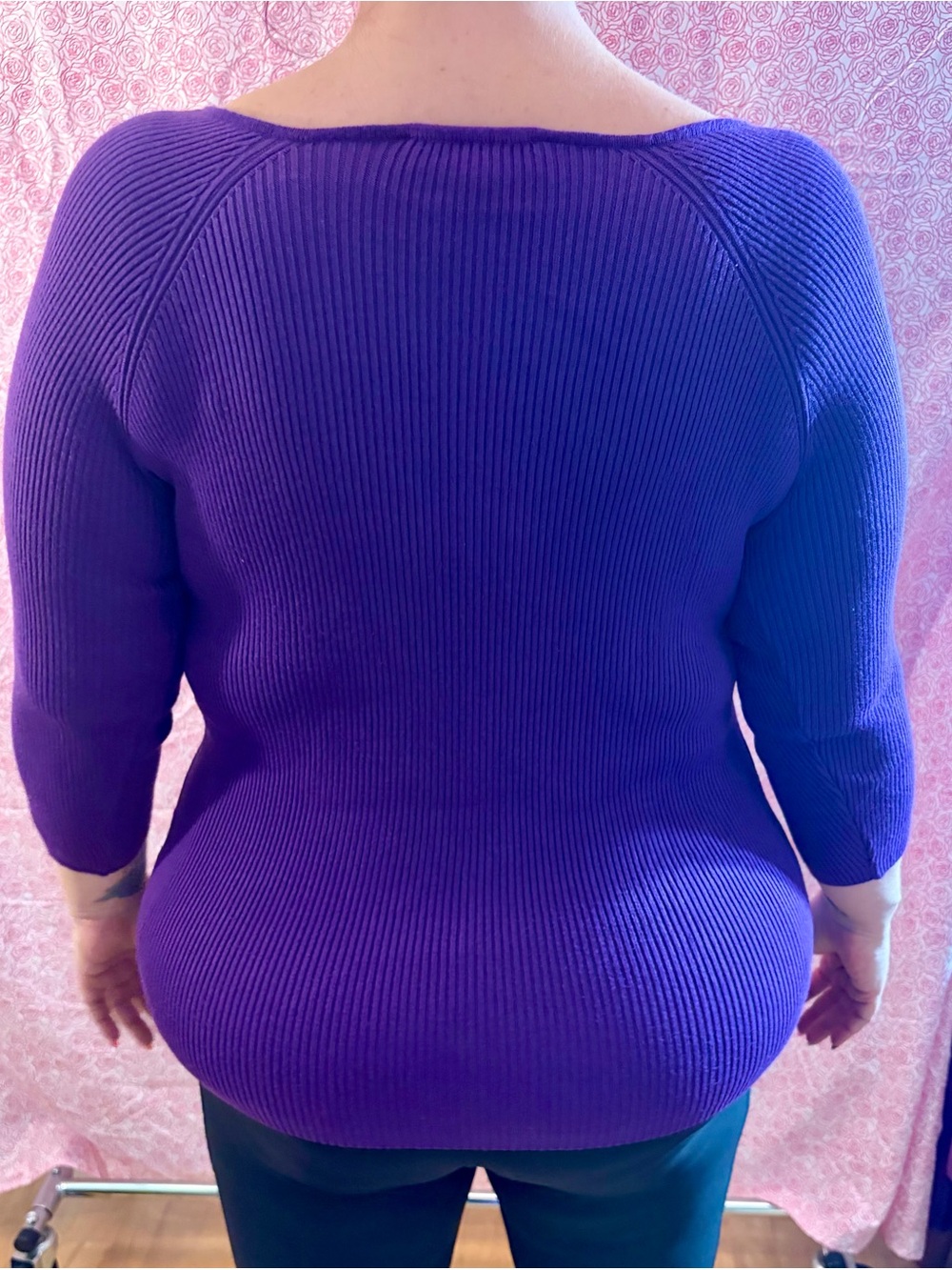 Madison Purple Ribbed Off-the-Shoulder Sweater - Picture 2 of 3